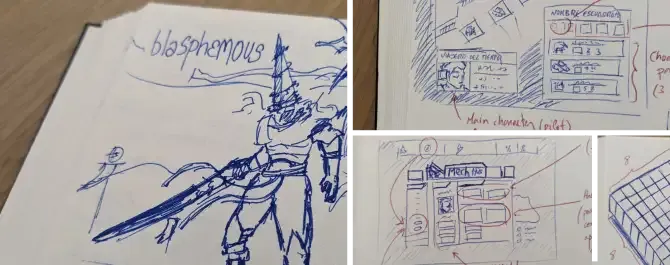 Bocetos y notas de videojuegos en mi cuaderno personal.